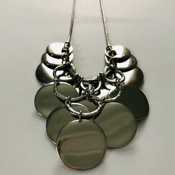 NEW! Silver Disc Layered Statement Necklace - Picture 3 of 4